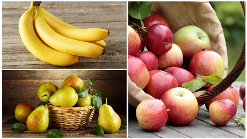 Buenas frutas para la gota plátanos, peras y manzanas. 